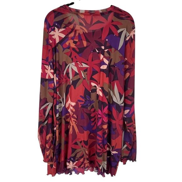 Logo Layers Lauren XL‎ Maroon Burnt Orange Floral Sheer Mock Neck Shirt - Picture 3 of 8